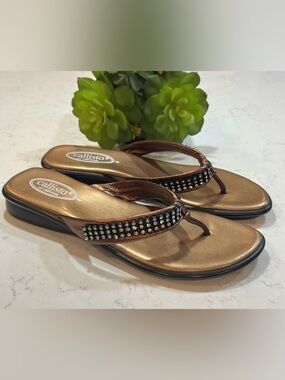 Callisto of California Copper  Thong Sandals W/ Rhinestones EU Size 38